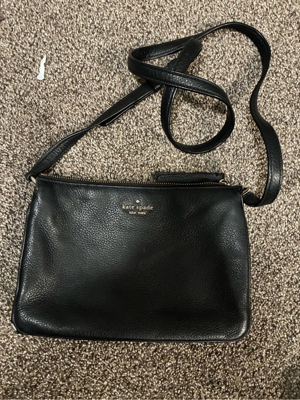kate spade Black Pebbled Leather Messenger Crossbody with Gold Logo